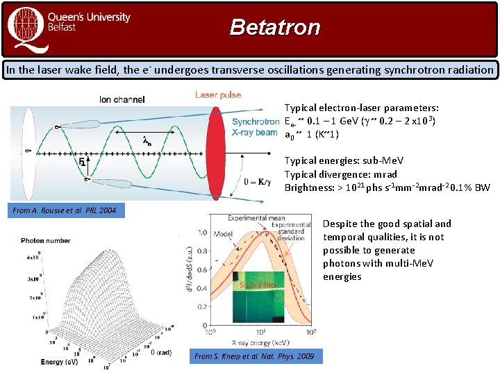Betatron In the laser wake field, the e- undergoes transverse oscillations generating synchrotron radiation