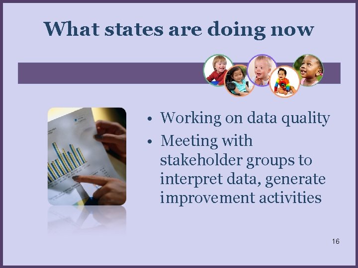 What states are doing now • Working on data quality • Meeting with stakeholder