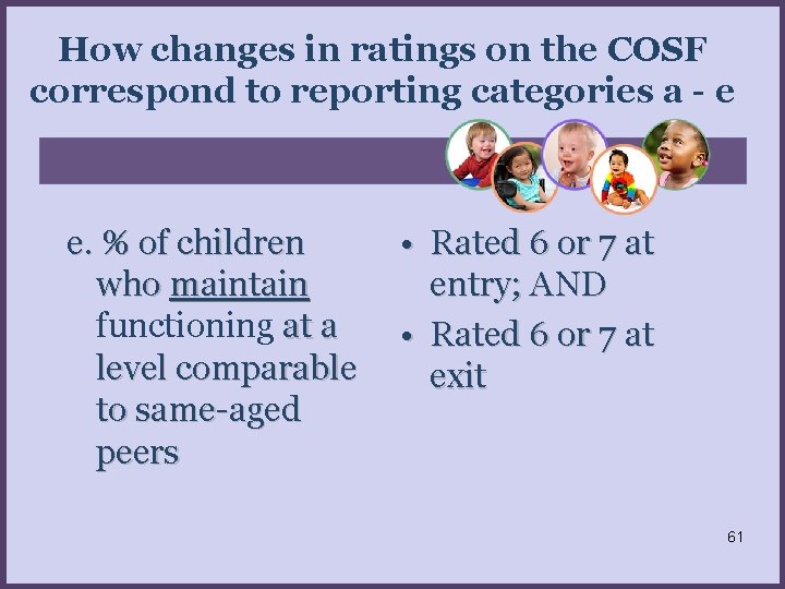 How changes in ratings on the COSF correspond to reporting categories a - e