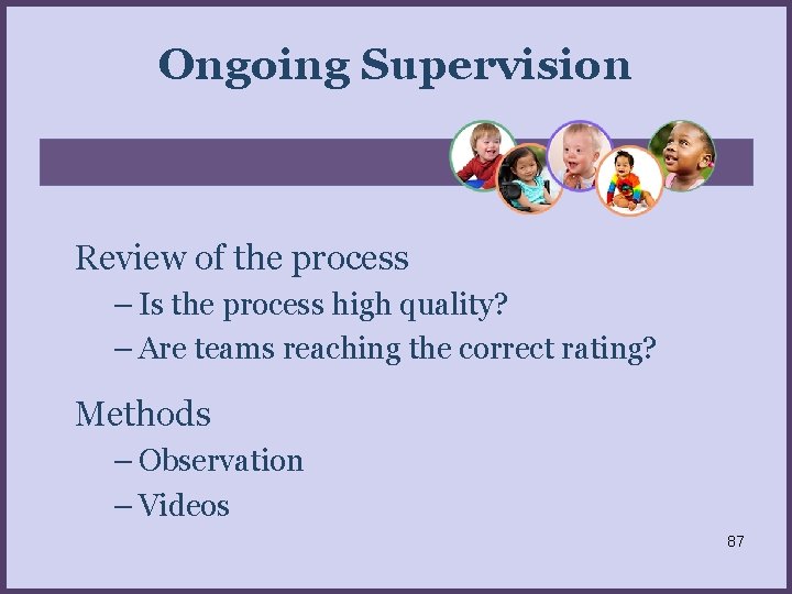 Ongoing Supervision Review of the process – Is the process high quality? – Are