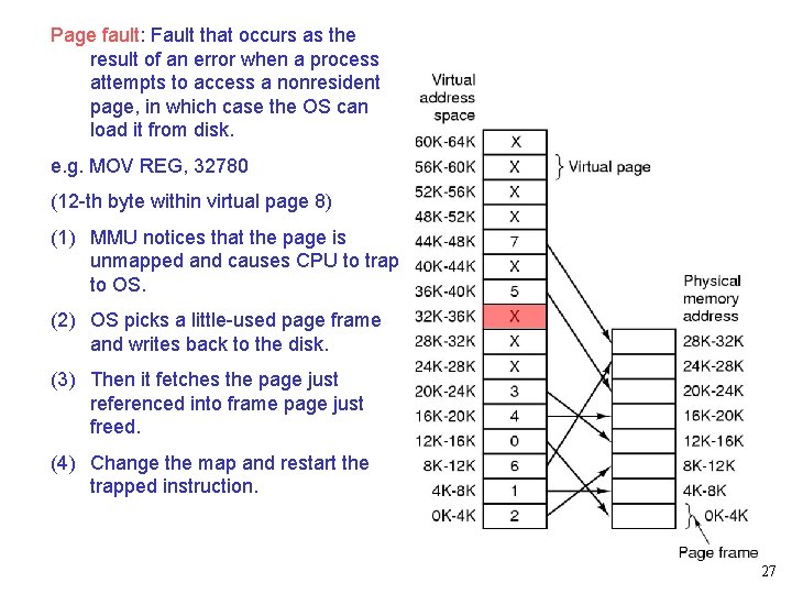 Page fault: Fault that occurs as the result of an error when a process