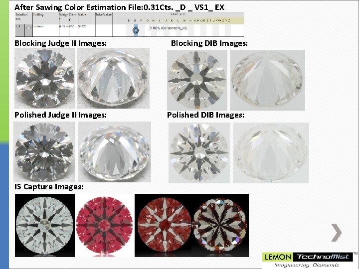 After Sawing Color Estimation File: 0. 31 Cts. _D _ _ VS 1_ EX