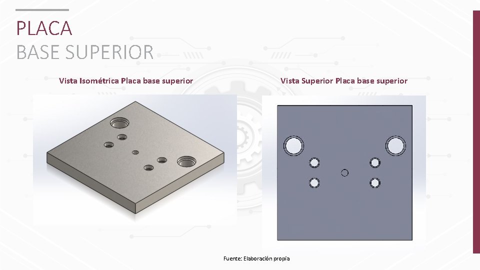 PLACA BASE SUPERIOR Vista Isométrica Placa base superior Vista Superior Placa base superior Fuente: