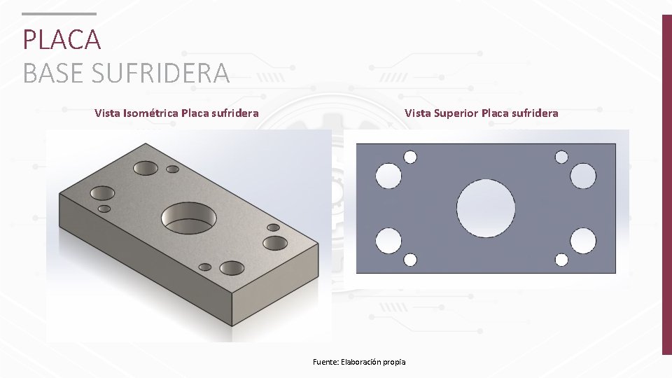 PLACA BASE SUFRIDERA Vista Isométrica Placa sufridera Vista Superior Placa sufridera Fuente: Elaboración propia