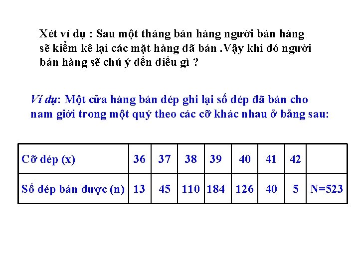 Xét ví dụ : Sau một tháng bán hàng người bán hàng sẽ kiểm