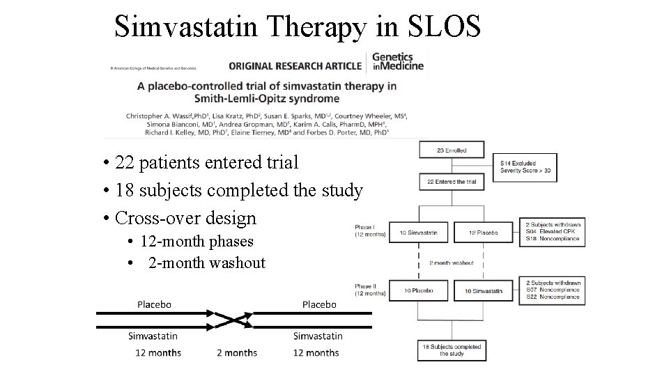 Simvastatin Therapy in SLOS • 22 patients entered trial • 18 subjects completed the