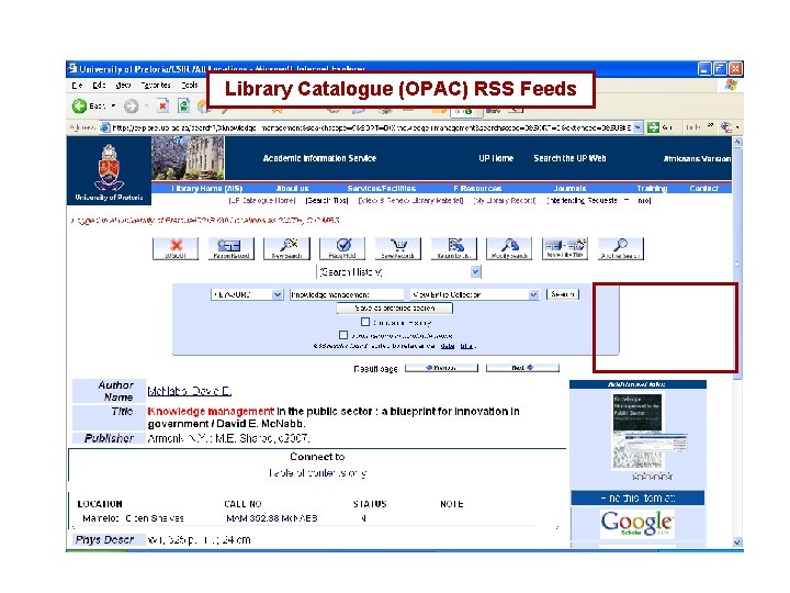 Library Catalogue (OPAC) RSS Feeds 