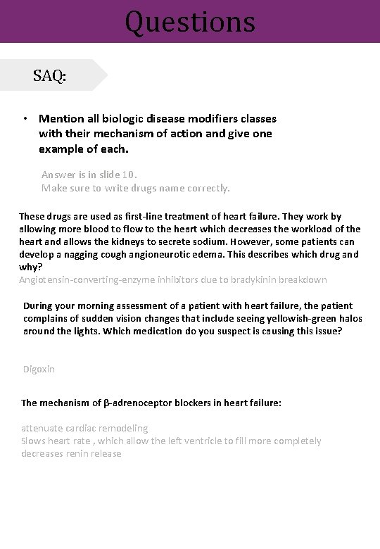Questions SAQ: • Mention all biologic disease modifiers classes with their mechanism of action