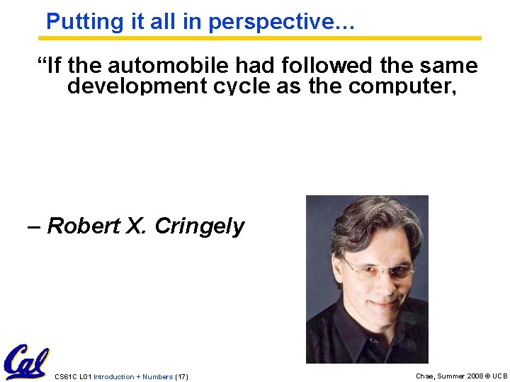 Putting it all in perspective… “If the automobile had followed the same development cycle