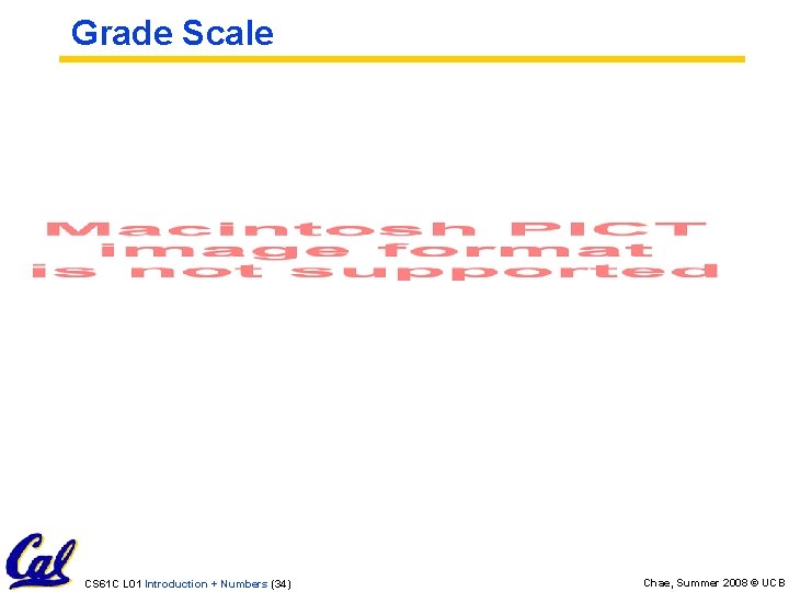Grade Scale CS 61 C L 01 Introduction + Numbers (34) Chae, Summer 2008