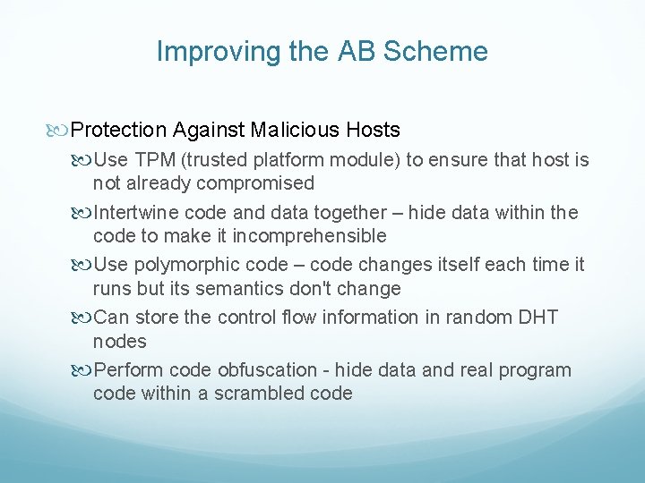 Improving the AB Scheme Protection Against Malicious Hosts Use TPM (trusted platform module) to