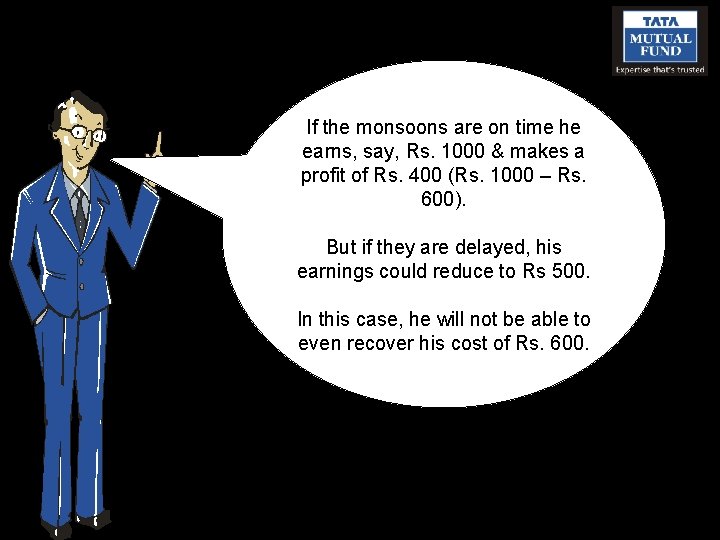If the monsoons are on time he earns, say, Rs. 1000 & makes a