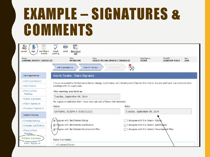 EXAMPLE – SIGNATURES & COMMENTS 