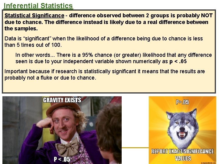 Inferential Statistics Statistical Significance - difference observed between 2 groups is probably NOT due Inferential Statistics Statistical Significance - difference observed between 2 groups is probably NOT due