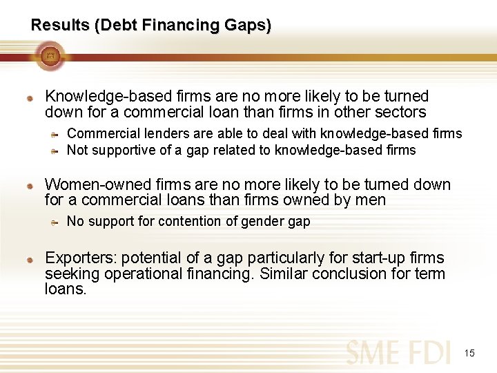 Results (Debt Financing Gaps) Knowledge-based firms are no more likely to be turned down