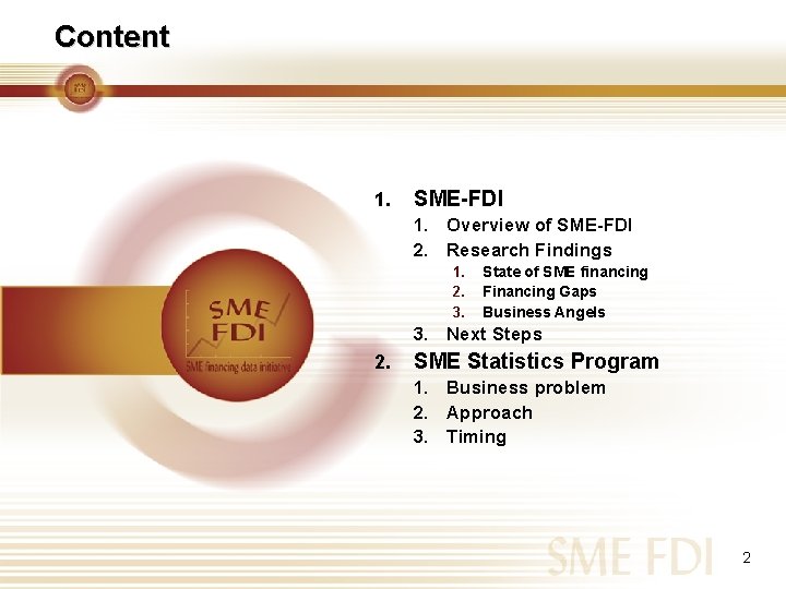 Content 1. SME-FDI 1. 2. Overview of SME-FDI Research Findings 1. 2. 3. 2.