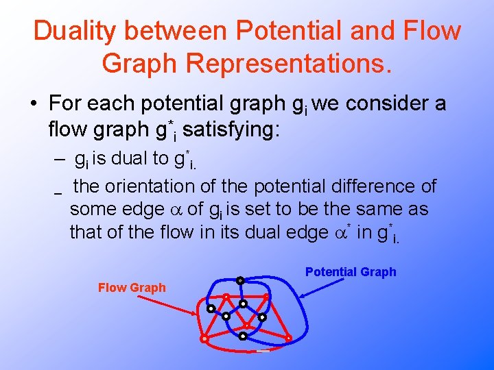 Duality between Potential and Flow Graph Representations. • For each potential graph gi we Duality between Potential and Flow Graph Representations. • For each potential graph gi we