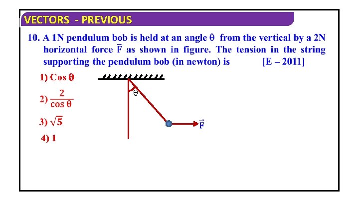 VECTORS - PREVIOUS 1) Cos 4) 1 