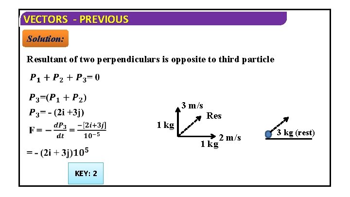 VECTORS - PREVIOUS Solution: Resultant of two perpendiculars is opposite to third particle 3