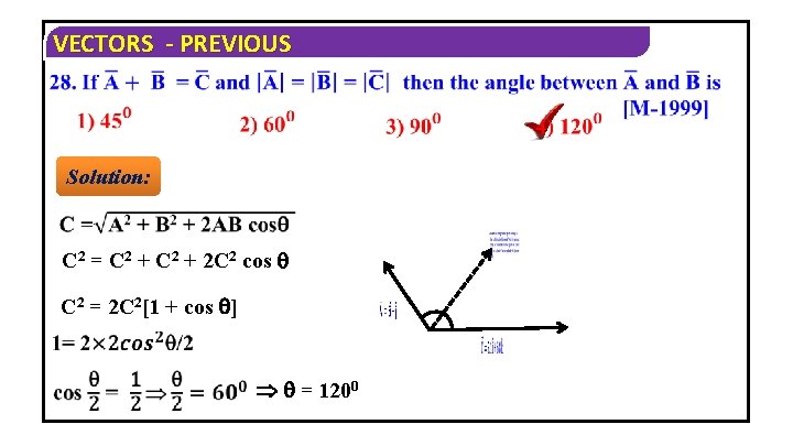 VECTORS - PREVIOUS Solution: C 2 = C 2 + 2 C 2 cos