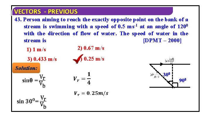 VECTORS - PREVIOUS 43. Person aiming to reach the exactly opposite point on the