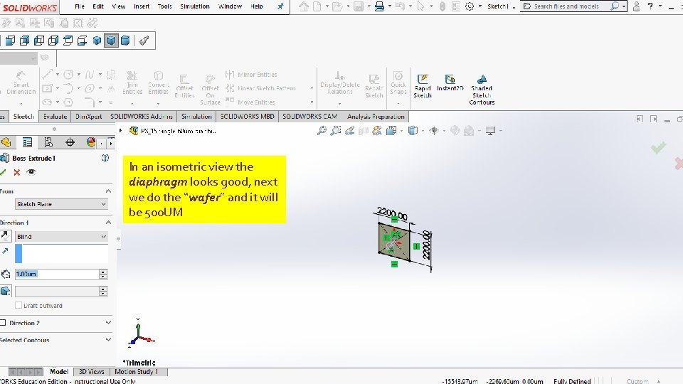 In an isometric view the diaphragm looks good, next we do the “wafer” and