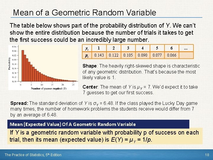 Mean of a Geometric Random Variable The table below shows part of the probability