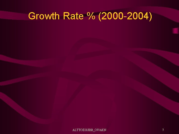 Growth Rate % (2000 -2004) ALTTC/DX/IBB_OV/AKN 7 