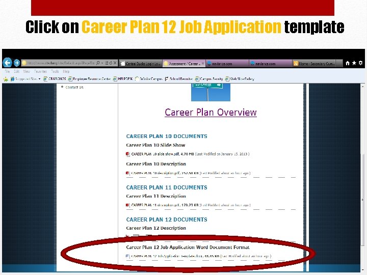 Click on Career Plan 12 Job Application template 