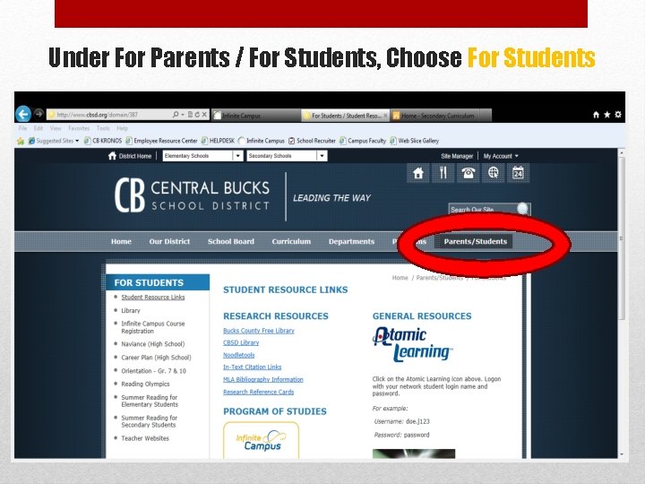 Under For Parents / For Students, Choose For Students 