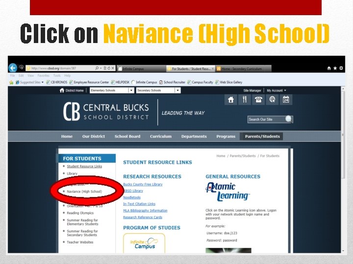 Click on Naviance (High School) 