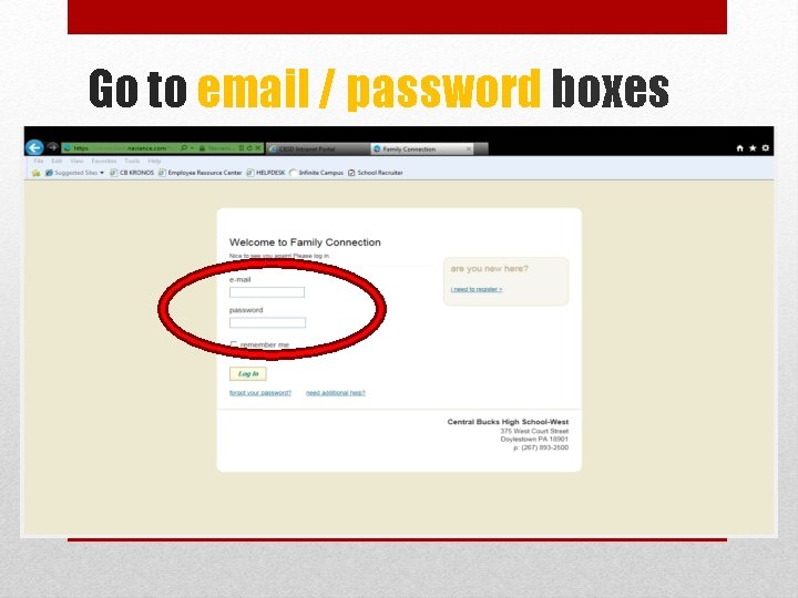 Go to email / password boxes 