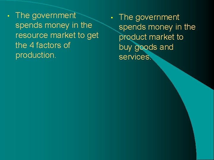 • The government spends money in the resource market to get the 4 • The government spends money in the resource market to get the 4