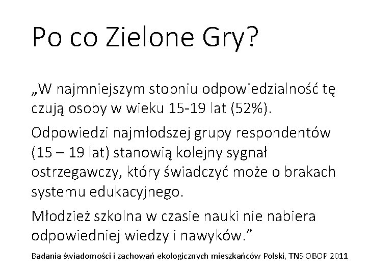 Po co Zielone Gry? „W najmniejszym stopniu odpowiedzialność tę czują osoby w wieku 15