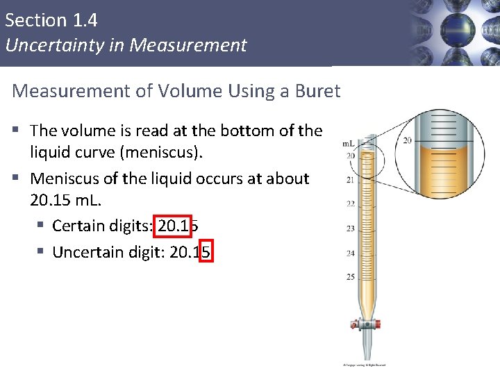 Section 1. 4 Uncertainty in Measurement of Volume Using a Buret § The volume