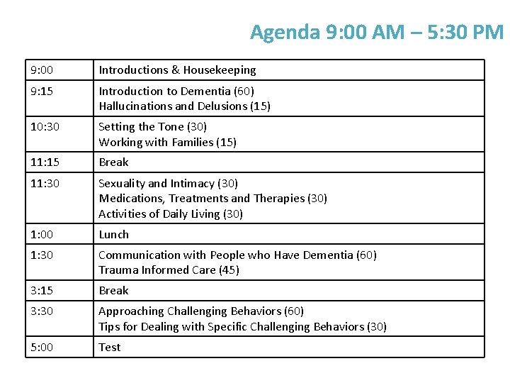 Agenda 9: 00 AM – 5: 30 PM 9: 00 Introductions & Housekeeping 9: