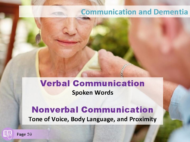 Communication and Dementia Verbal Communication Spoken Words Nonverbal Communication Tone of Voice, Body Language,