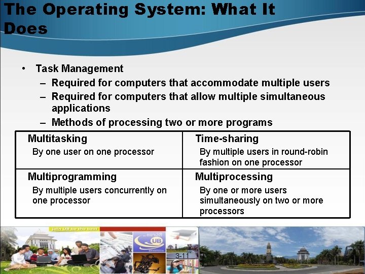 The Operating System: What It Does • Task Management – Required for computers that