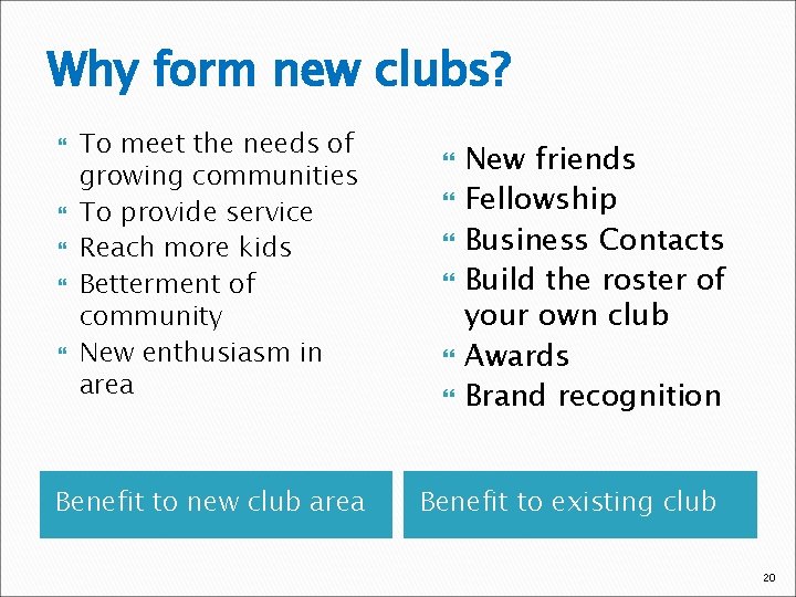 Why form new clubs? To meet the needs of growing communities To provide service