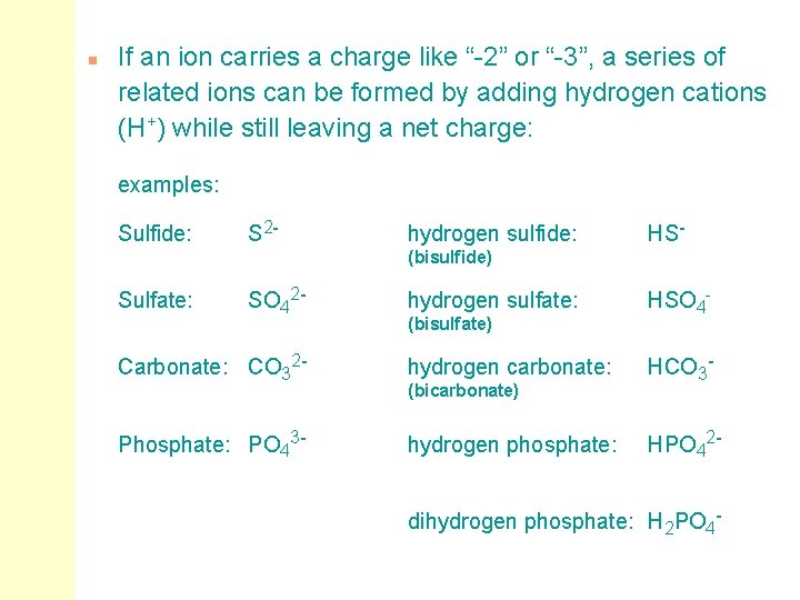 n If an ion carries a charge like “-2” or “-3”, a series of