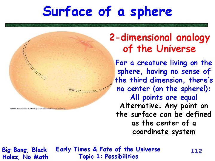 Surface of a sphere 2 -dimensional analogy of the Universe For a creature living