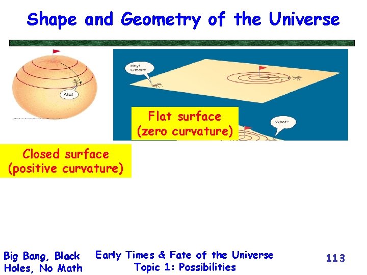 Shape and Geometry of the Universe Flat surface (zero curvature) Closed surface (positive curvature)