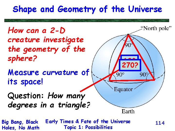 Shape and Geometry of the Universe How can a 2 -D creature investigate the