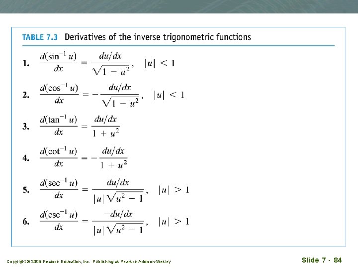 Copyright © 2005 Pearson Education, Inc. Publishing as Pearson Addison-Wesley Slide 7 - 84