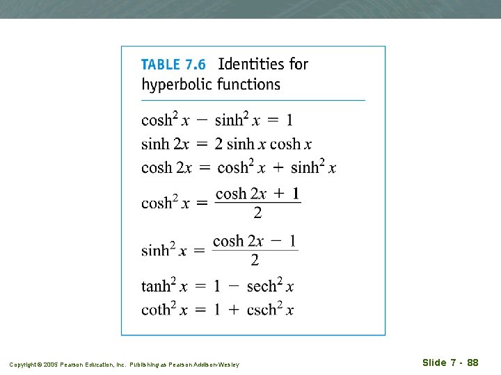 Copyright © 2005 Pearson Education, Inc. Publishing as Pearson Addison-Wesley Slide 7 - 88