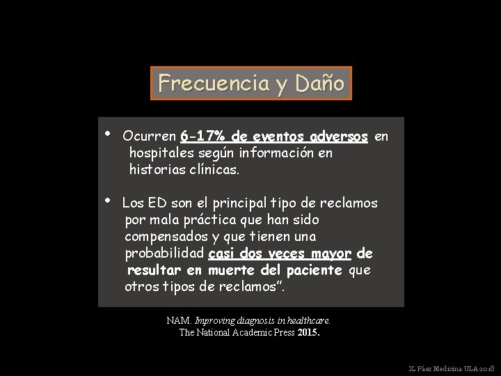 Frecuencia y Daño • Ocurren 6 -17% de eventos adversos en hospitales según información