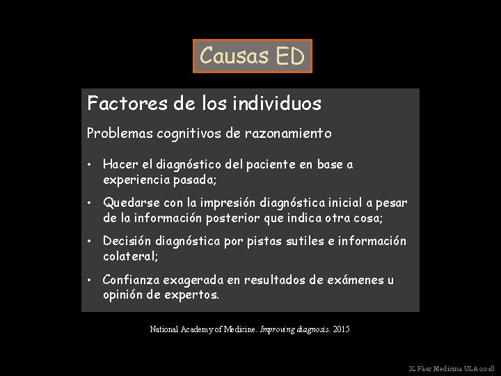 Causas ED Factores de los individuos Problemas cognitivos de razonamiento • Hacer el diagnóstico