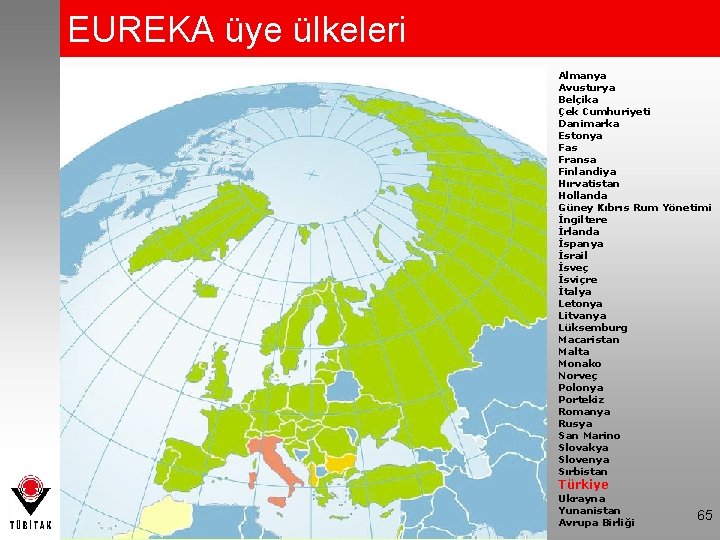EUREKA üye ülkeleri Almanya Avusturya Belçika Çek Cumhuriyeti Danimarka Estonya Fas Fransa Finlandiya Hırvatistan