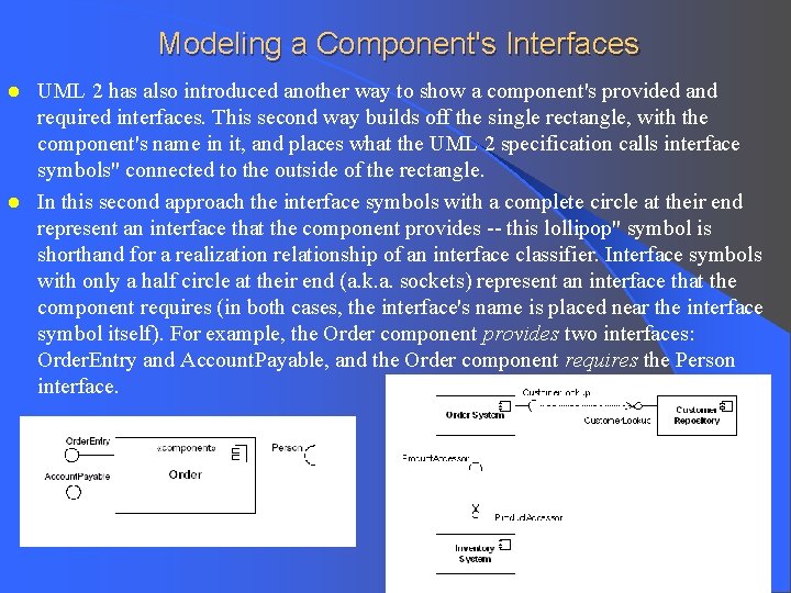 Modeling a Component's Interfaces UML 2 has also introduced another way to show a