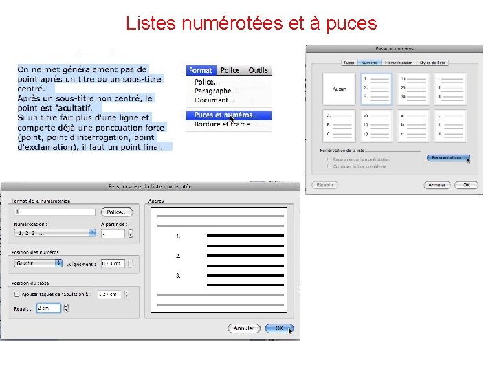 Listes numérotées et à puces 